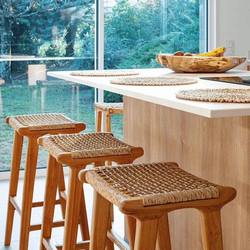 Stools - Teak and synthetic rope bar stool - ANDA - HYDILE