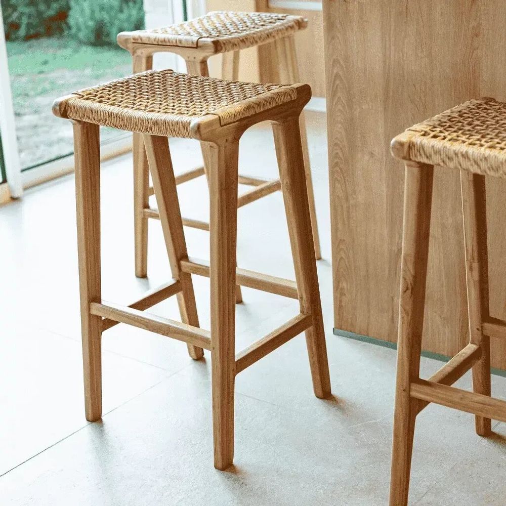 Stools - Teak and synthetic rope bar stool - ANDA - HYDILE