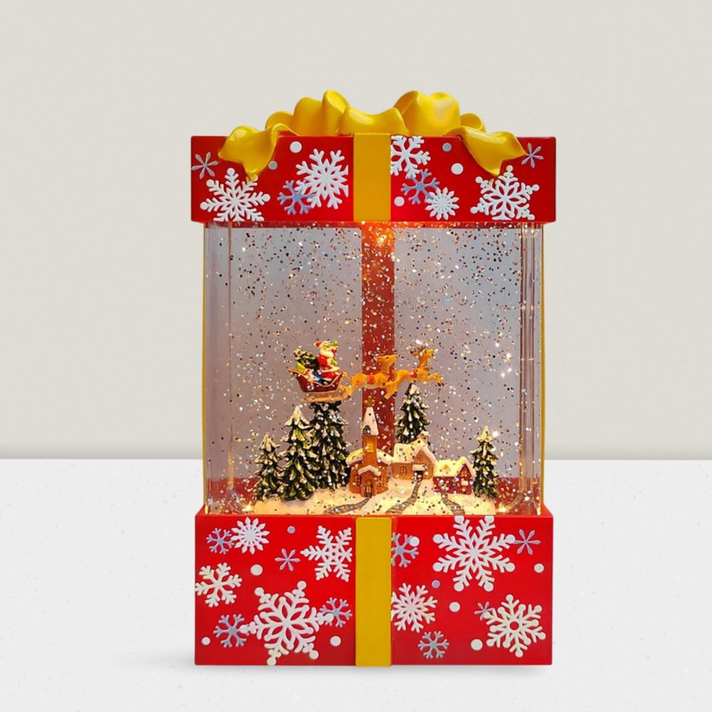 Other Christmas decorations - Christmas LED Gift Box Snow Globe – Santa Sleigh Village Scene (Warm White LED & Music) – DC Option - BLUE STAR B.V.