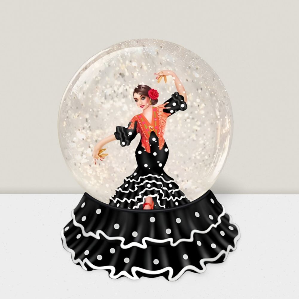 Autres décorations de Noël - Boule à Neige LED – Danseuse Flamenco en Robe Noire (LED Blanc Chaud) – Minuterie & Option DC - BLUE STAR B.V.