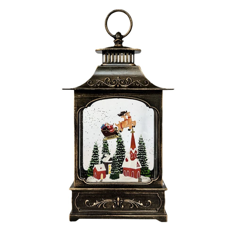 Autres décorations de Noël - Lanterne Boule à Neige LED de Noël – Traîneau du Père Noël au-dessus de l’Église du Village (LED Blanc Chaud & Musique) – Option DC - BLUE STAR B.V.