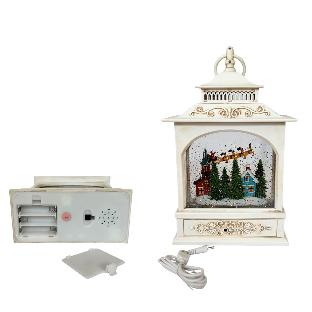 Other Christmas decorations - White Antique LED Snow Globe Lantern – Santa’s Village - BLUE STAR B.V.