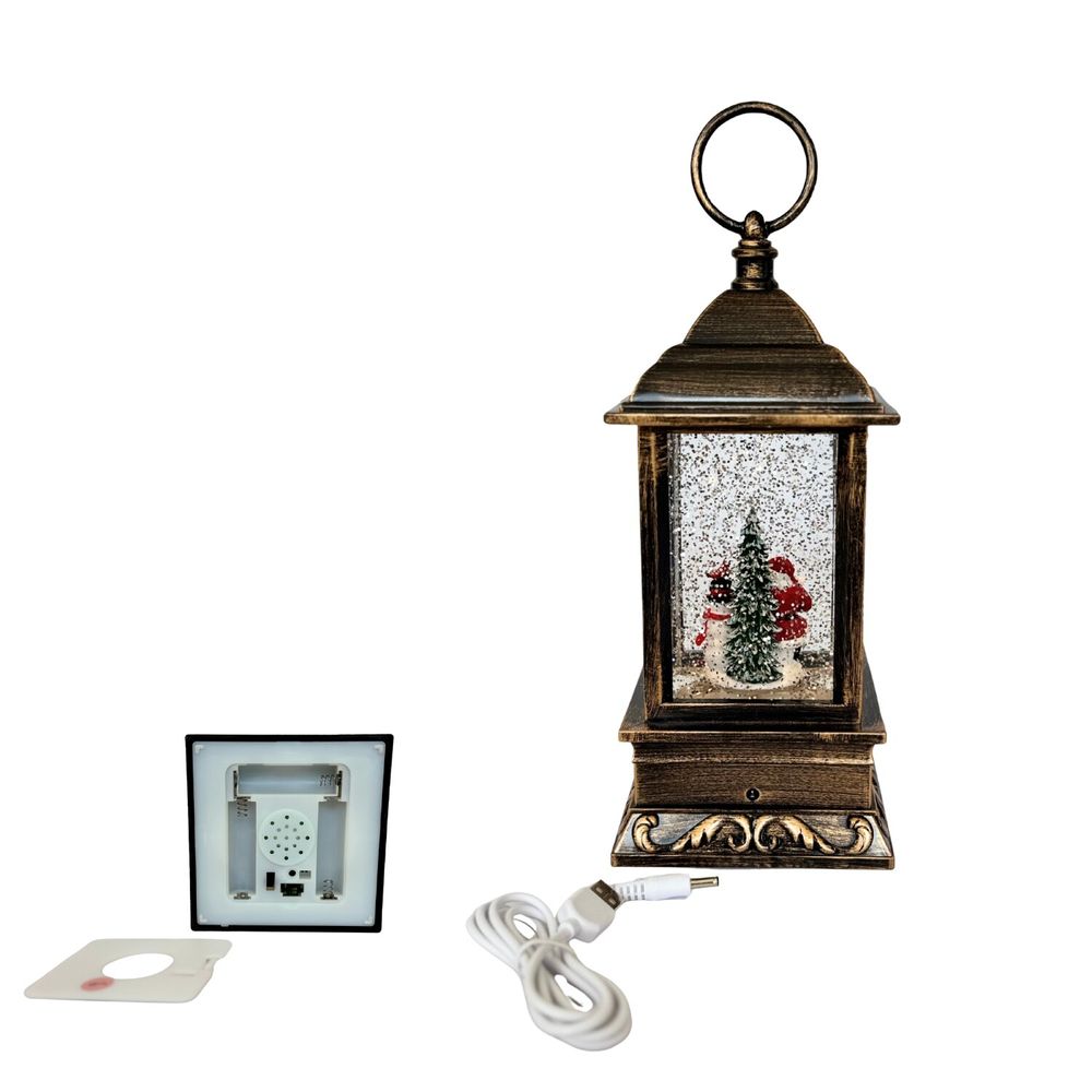 Other Christmas decorations - Christmas LED Snow Globe Lantern – Santa & Snowman, Bronze Finish, Mus - BLUE STAR B.V.