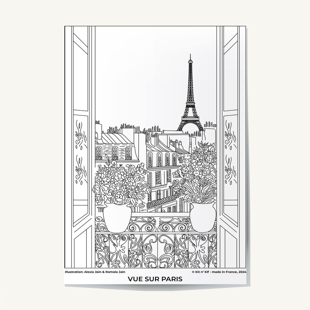 Gifts - Poster to Paint A4 — "View of Paris" (fine arts) | kit n'kif ® - ATELIER MANDALA