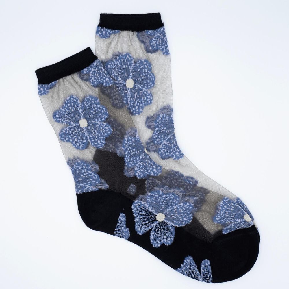 Cadeaux - Murano Bleue 36-38 : chaussettes transparentes à fleurs - ATELIER ST EUSTACHE