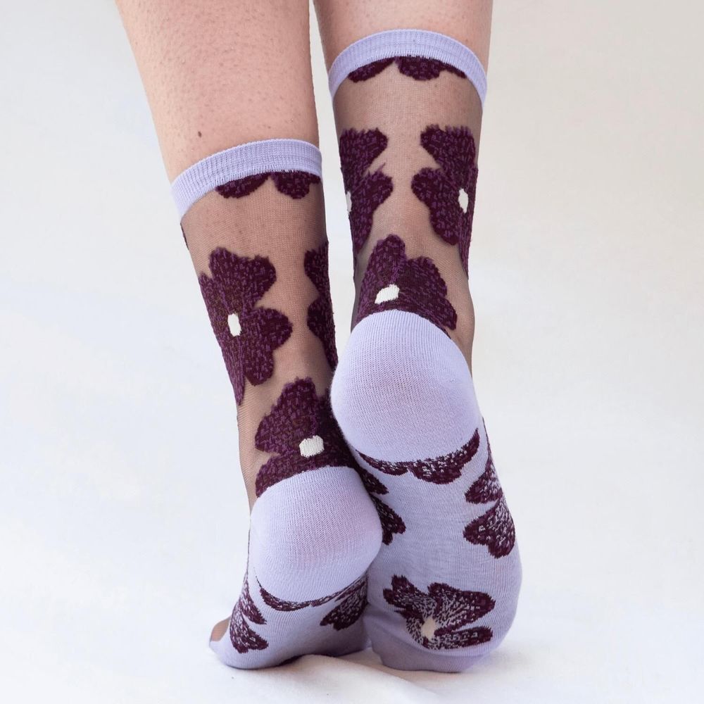Cadeaux - Murano Violette 39-41 : chaussettes transparentes à fleurs - ATELIER ST EUSTACHE