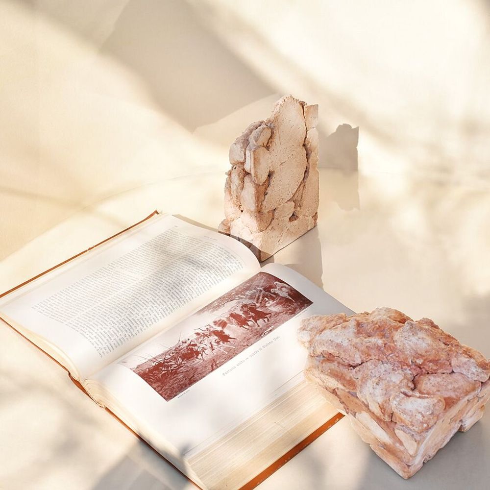Sculptures, statuettes and miniatures - Catharsis Bookends – Set of Two Stone Sculptures, Dusty Coral - COKI