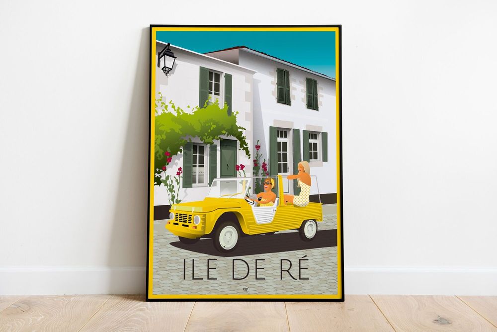 Affiches - Affiche DOZ Ile de Ré - Méhari jaune - LA MAISON JOSÉPHINE