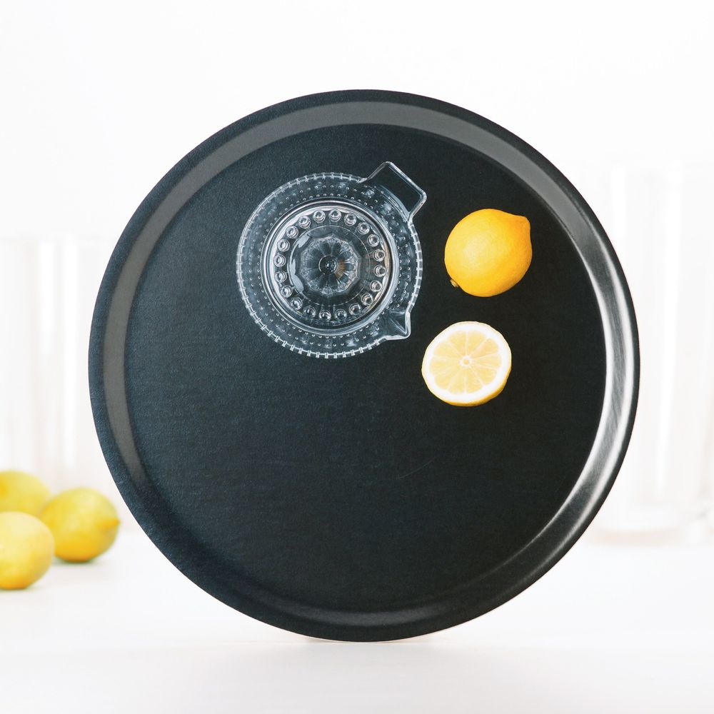 Plateaux - Plateau de service rond en bois - Citrons en trompe-l'œil 38 cm - MONBOPLATO