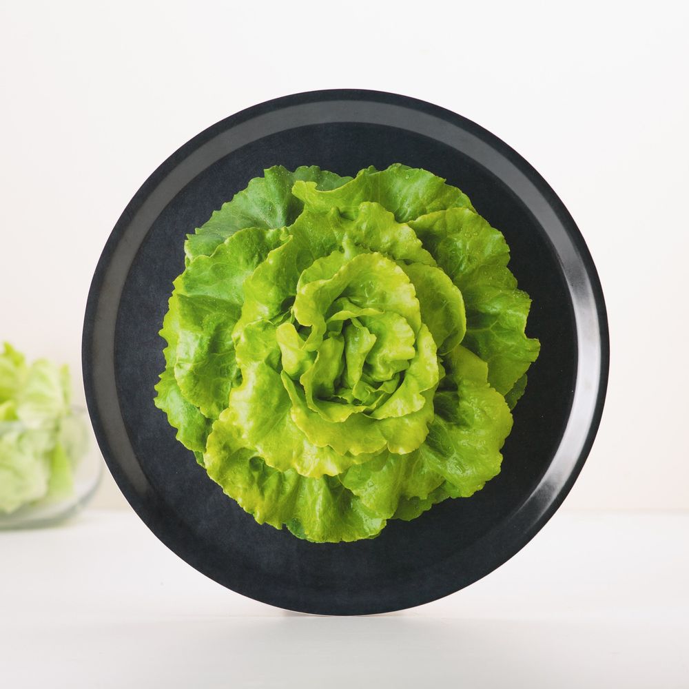 Trays - Round wooden serving tray - Trompe-l'oeil lettuce 38 cm - MONBOPLATO