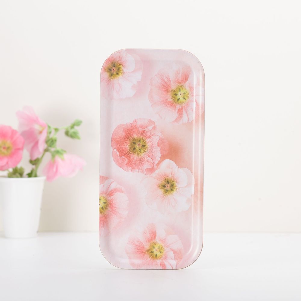 Plateaux - Plateau long de service design - Fleurs roses en trompe-l'œil 15x32 cm - MONBOPLATO