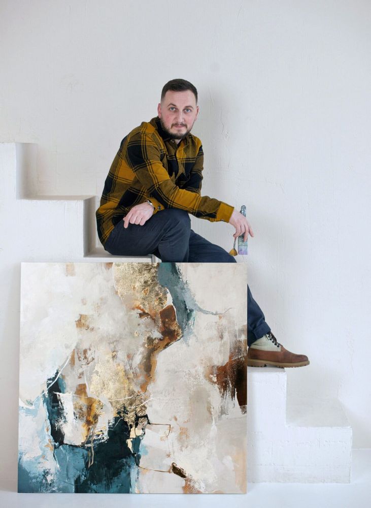 Office design and planning - « Sobriety» Series of handmade textured abstract paintings - MATISS ART STUDIO