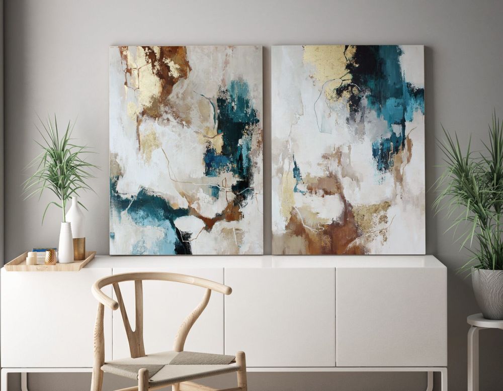 Office design and planning - « Flux » Series of handmade textured abstract paintings - MATISS ART STUDIO