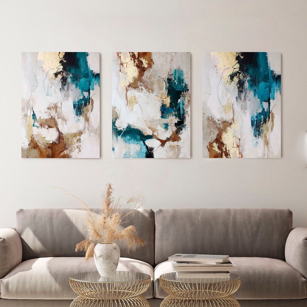Office design and planning - « Flux » Series of handmade textured abstract paintings - MATISS ART STUDIO
