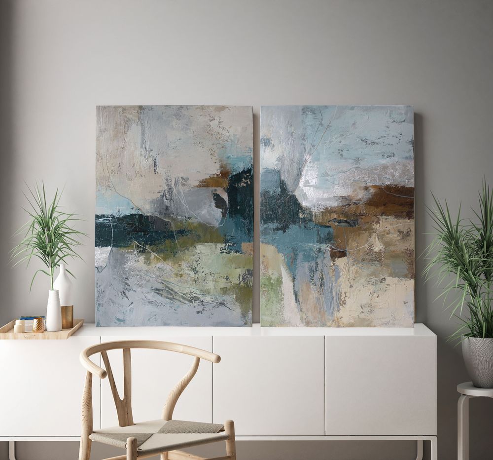 Office design and planning - « Fall » Series of handmade textured abstract paintings - MATISS ART STUDIO
