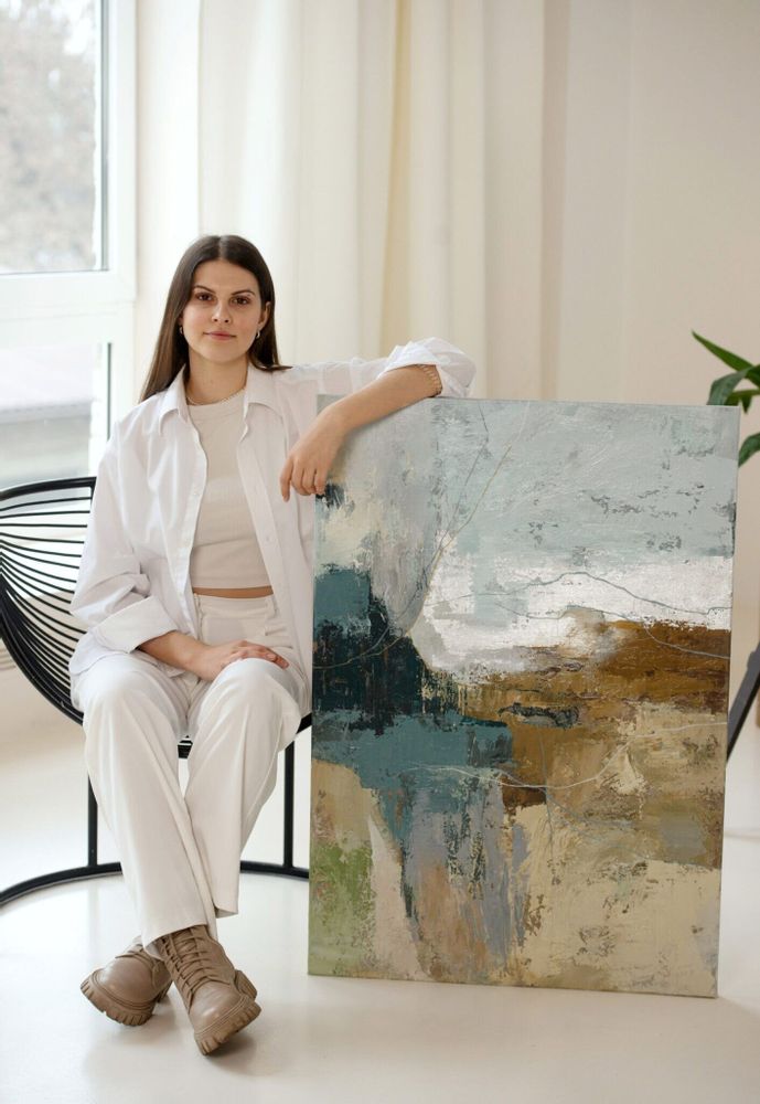 Office design and planning - « Fall » Series of handmade textured abstract paintings - MATISS ART STUDIO