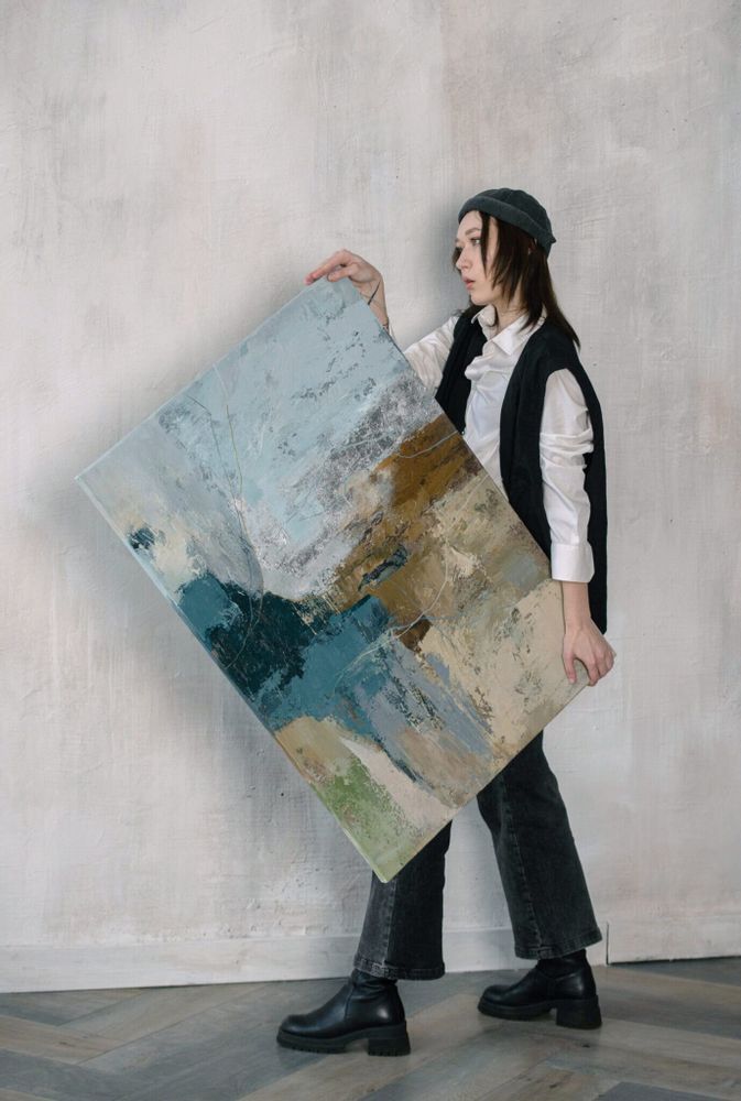 Office design and planning - « Fall » Series of handmade textured abstract paintings - MATISS ART STUDIO