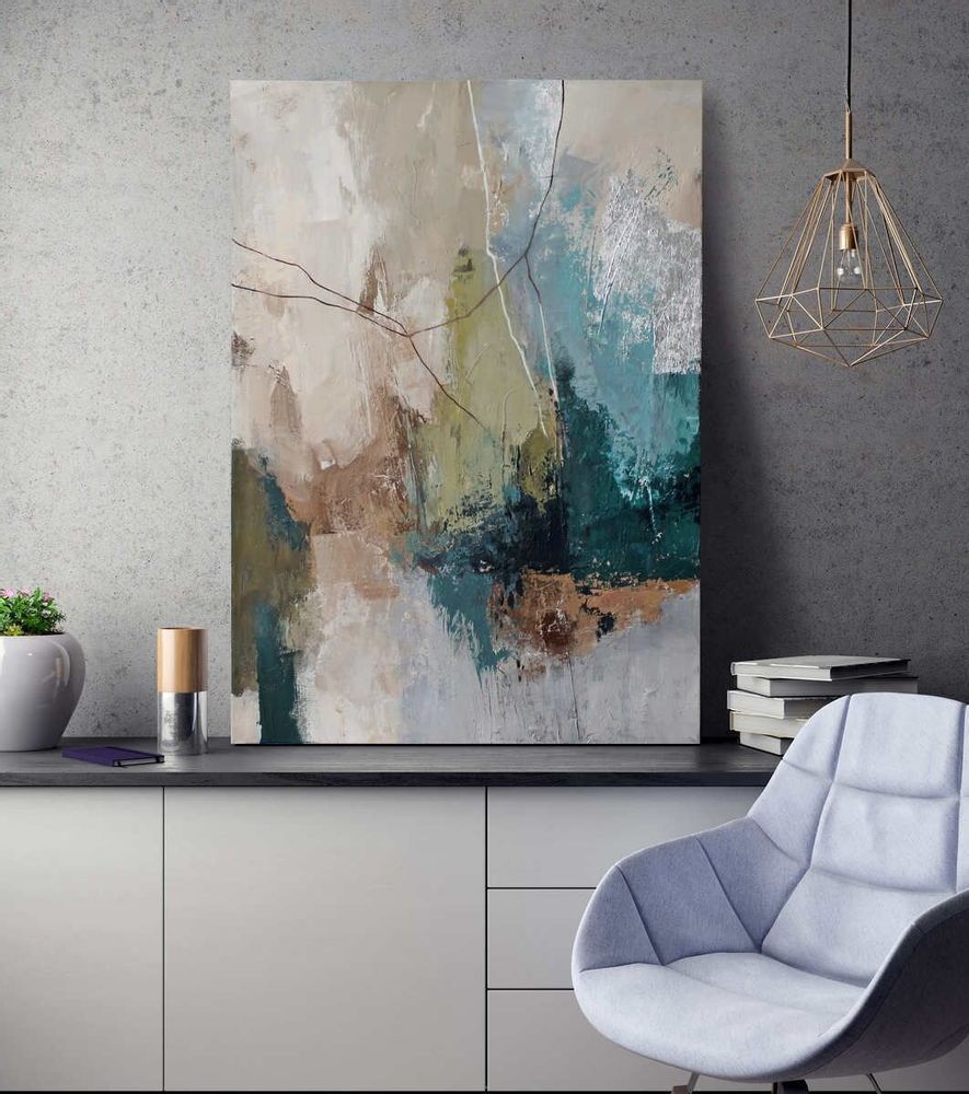 Office design and planning - « Fall » Series of handmade textured abstract paintings - MATISS ART STUDIO