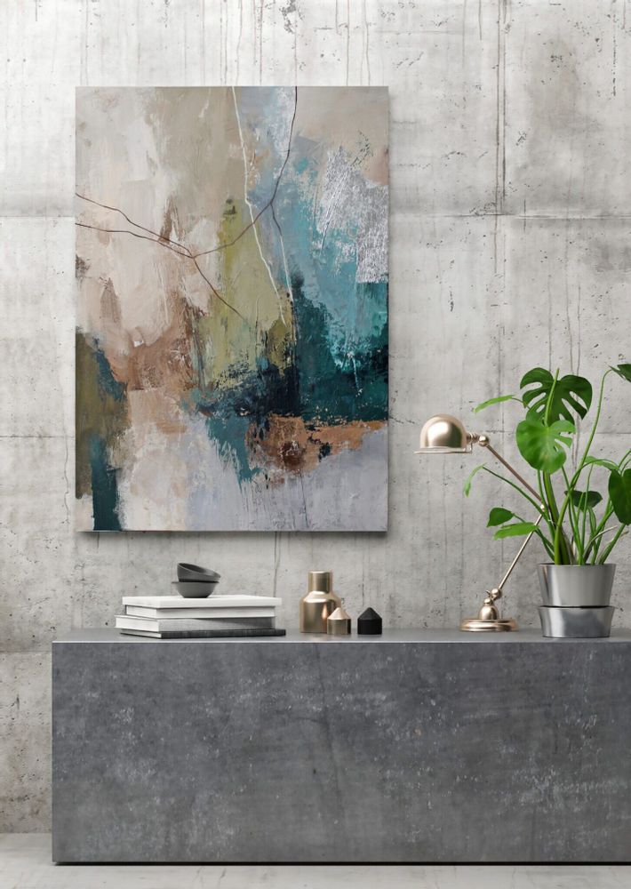 Office design and planning - « Fall » Series of handmade textured abstract paintings - MATISS ART STUDIO