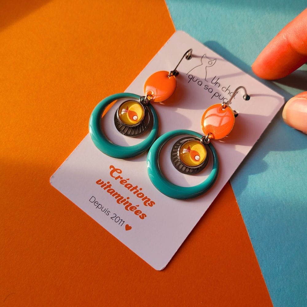 Jewelry - CALI earrings (Cabochon collection) - UN CHAT QU'A SA PUCE