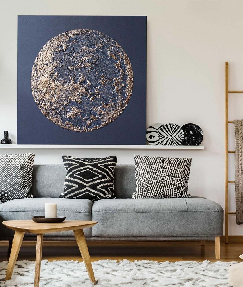 Office design and planning - « Moon » Series of handmade textured abstract paintings - MATISS ART STUDIO
