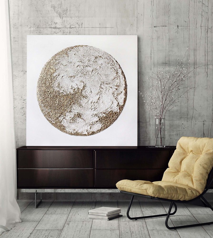 Office design and planning - « Moon » Series of handmade textured abstract paintings - MATISS ART STUDIO