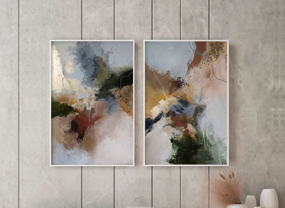 Office design and planning - « Rime » Series of handmade textured abstract paintings - MATISS ART STUDIO