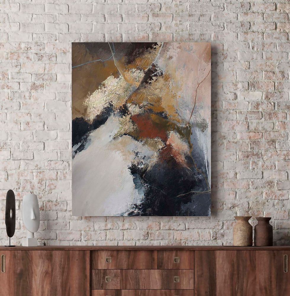 Office design and planning - « Rime » Series of handmade textured abstract paintings - MATISS ART STUDIO