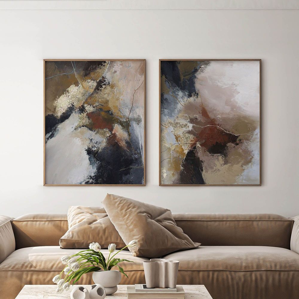 Office design and planning - « Rime » Series of handmade textured abstract paintings - MATISS ART STUDIO