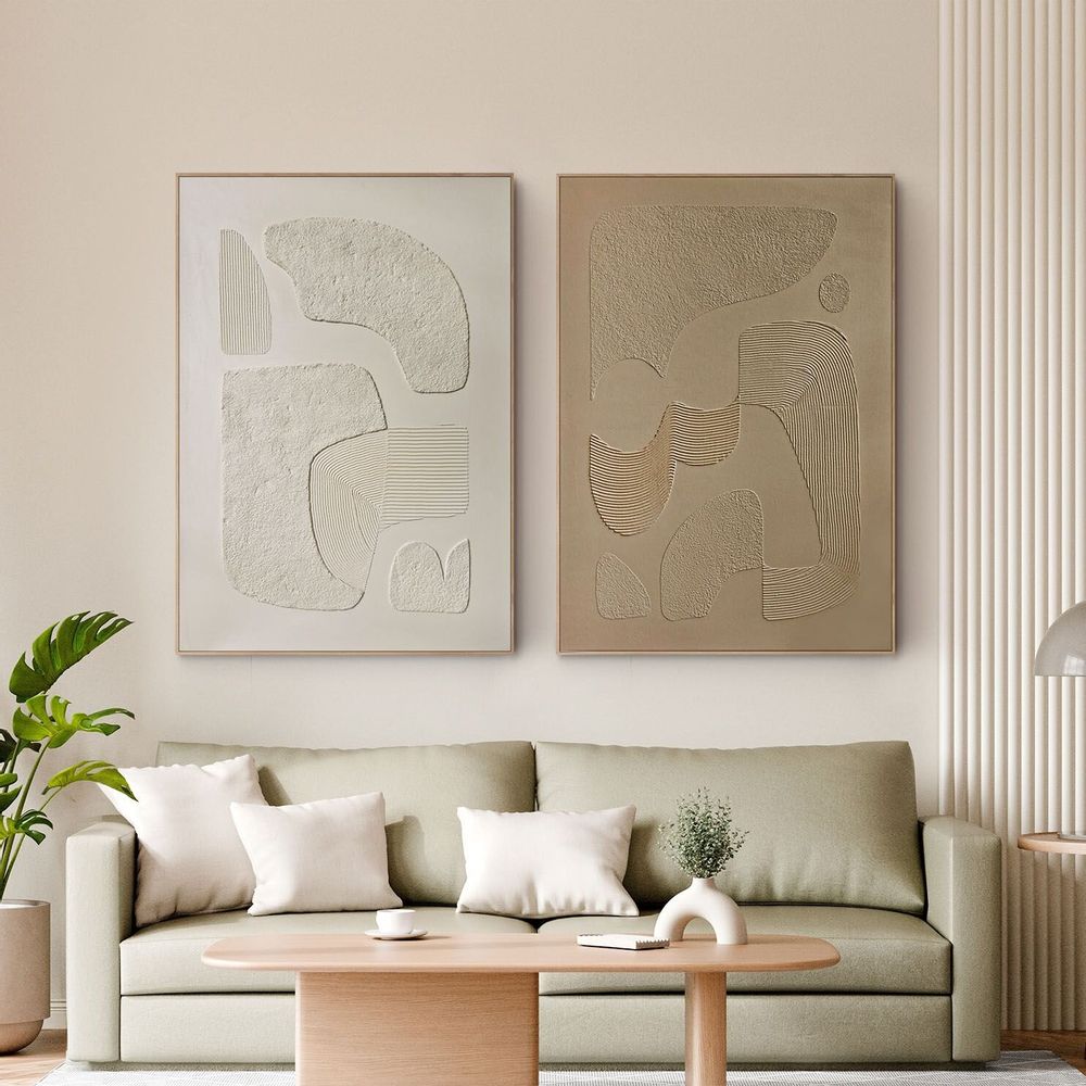 Office design and planning - « Bay » Series of handmade textured abstract paintings - MATISS ART STUDIO