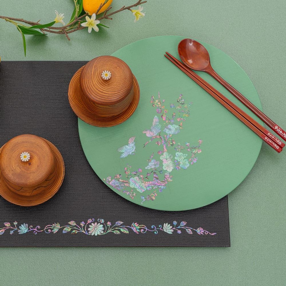 Kitchen utensils - Mother of Pearl Korean Hemp Cloth Lacquered Tray - FEBRUARY MOUNTAIN