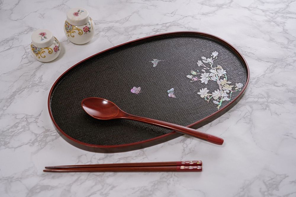 Kitchen utensils - Mother of Pearl Korean Hemp Cloth Lacquered Tray - FEBRUARY MOUNTAIN