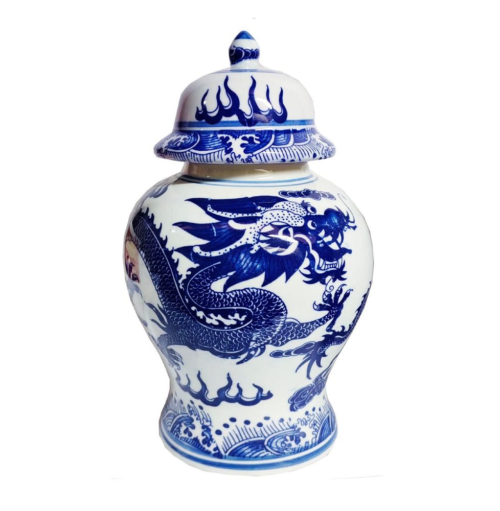 Vases - Pot à Gingembre Porcelaine Bleu blanc Dragon Peint à la Main - GALERIE D'ORIENT