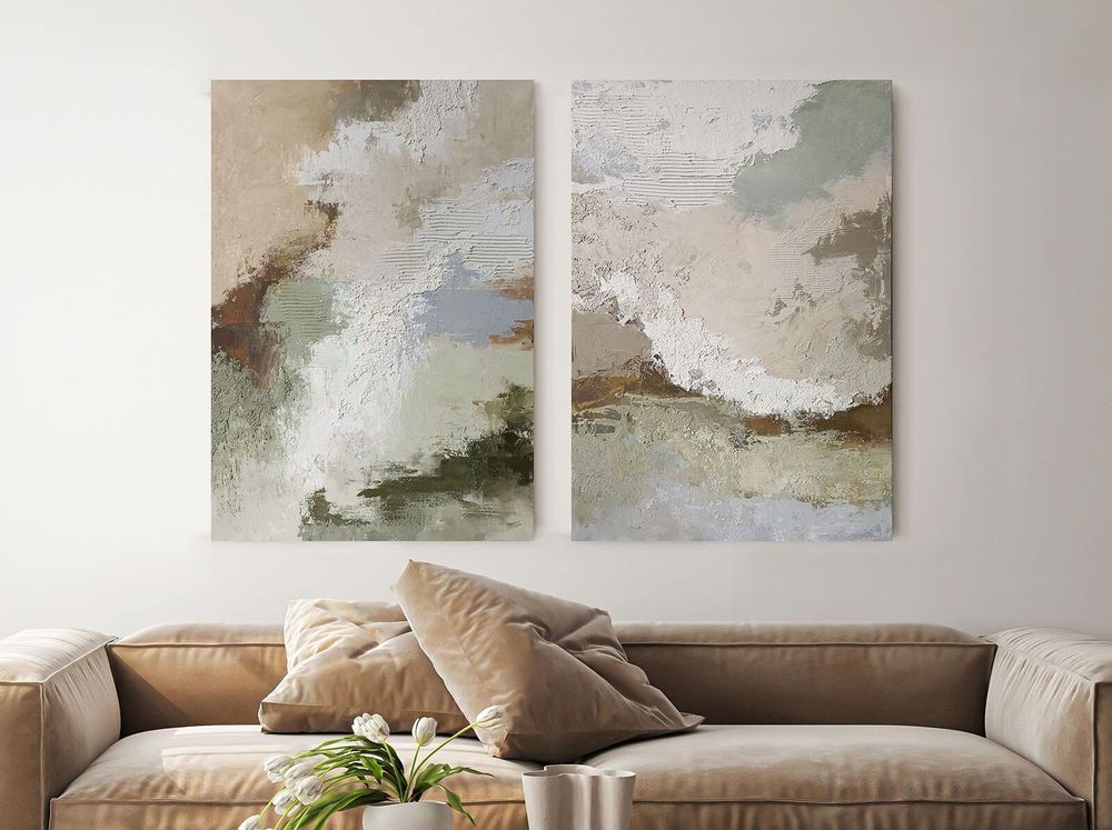 Office design and planning - « Fjord » Series of handmade textured abstract paintings - MATISS ART STUDIO