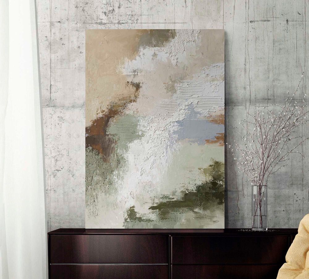 Office design and planning - « Fjord » Series of handmade textured abstract paintings - MATISS ART STUDIO