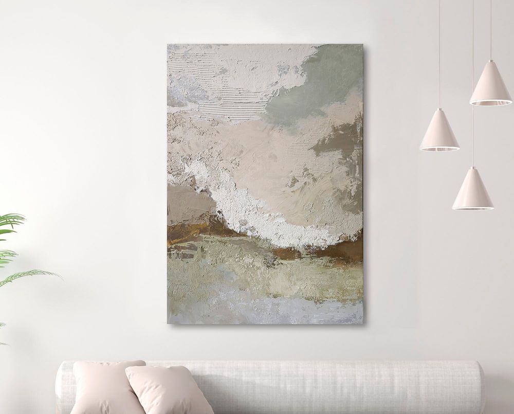 Office design and planning - « Fjord » Series of handmade textured abstract paintings - MATISS ART STUDIO