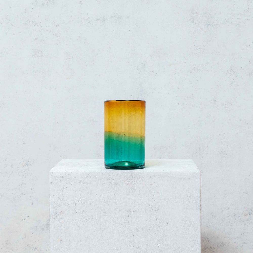 Verres - Verre soufflé en ambre et turquoise - HUAKAL