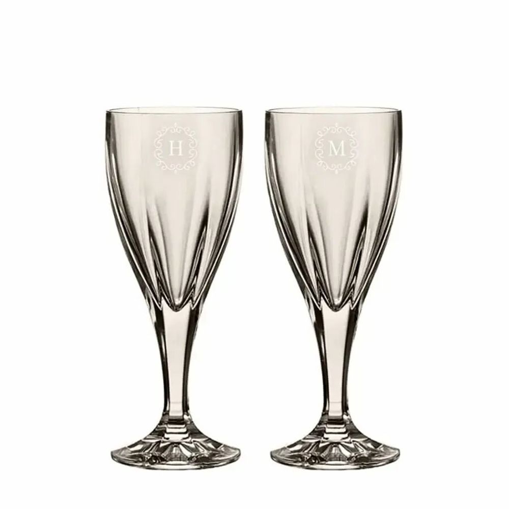 Crystal ware - Mokka Crystal Wine Glasses with Initials for Wedding - Anniversary - 2 Pieces 220 ml - PEKALLA CRISTAL GLASS