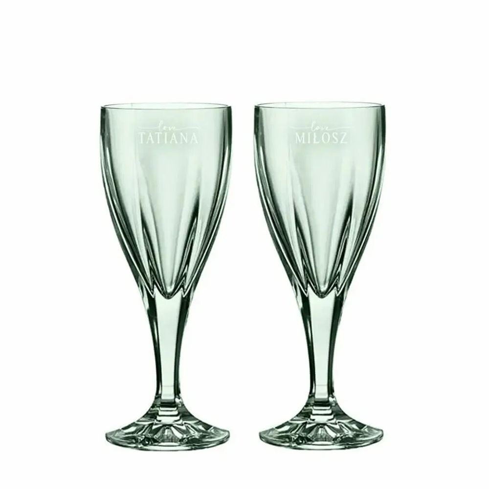 Crystal ware - Malachit Crystal Wine Glasses with Name Engraving - 2 Pieces 220 ml - PEKALLA CRISTAL GLASS