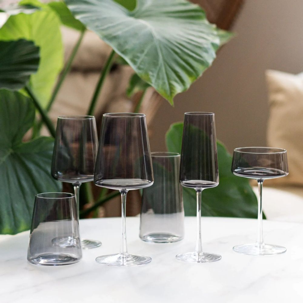 Glass - Vida Colored Wine Glass Grey - 6 pieces 400 ml - PEKALLA CRISTAL GLASS