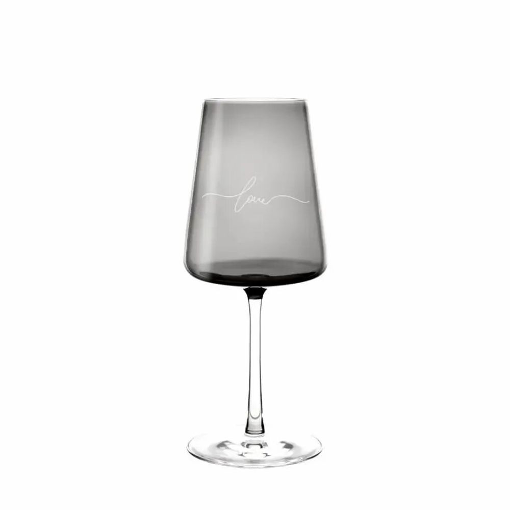 Glass - Vida Coloured Wine Glass Grey with LOVE Engraving - 1 piece 400 ml - PEKALLA CRISTAL GLASS