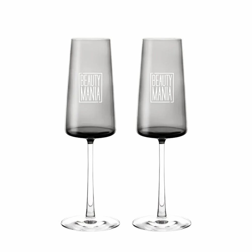 Crystal ware - Vida Prosecco Grey Colored Champagne Glasses with Engraving - 2 Pieces 240ml - PEKALLA CRISTAL GLASS