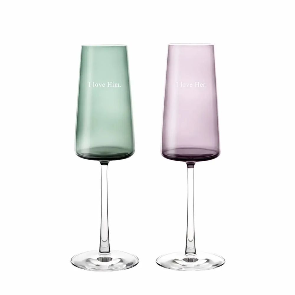 Glass - Vida Coloured Prosecco Champagne Glasses with Engraving - 2 pieces 240 ml - PEKALLA CRISTAL GLASS