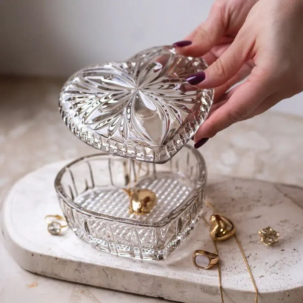Crystal ware - Mokka Crystal HEART Jewelry Box - PEKALLA CRISTAL GLASS