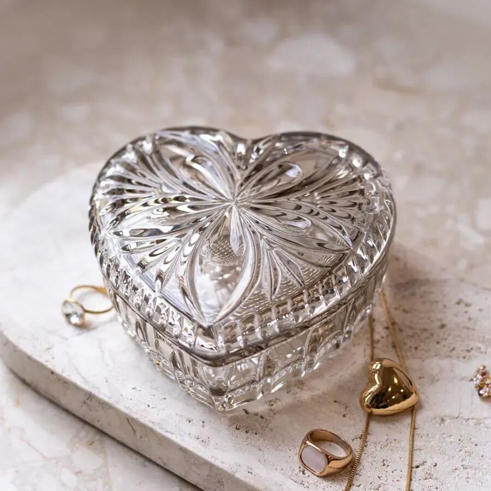 Crystal ware - Mokka Crystal HEART Jewelry Box - PEKALLA CRISTAL GLASS