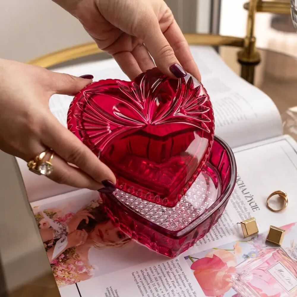 Cristallerie - Boîte à bijoux COEUR en cristal Rubin - PEKALLA CRISTAL GLASS