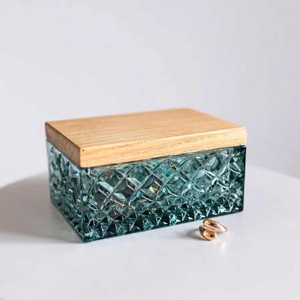 Cristallerie - Boîte à bijoux en cristal avec un couvercle en bois Malachit - PEKALLA CRISTAL GLASS