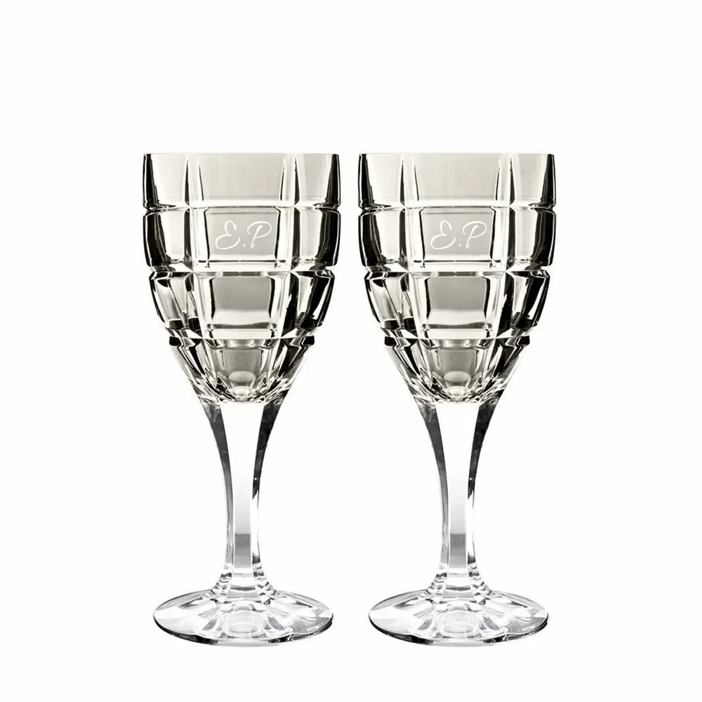 Crystal ware - Vaso II Modern Mokka Crystal Wine Glasses with Initials - 2 pieces 300 ml - PEKALLA CRISTAL GLASS