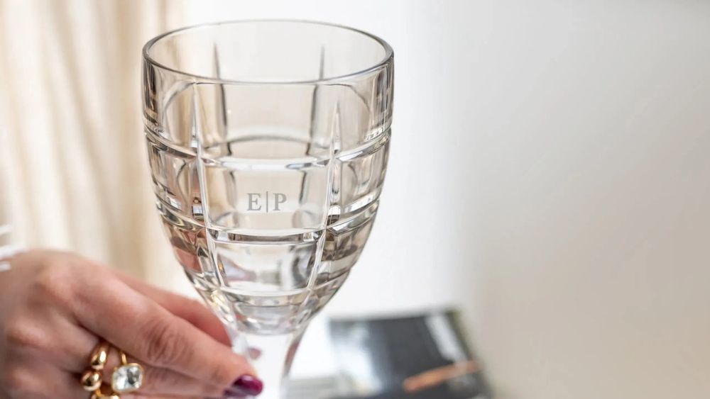 Crystal ware - Vaso II Modern Mokka Crystal Wine Glasses with Initials - 2 pieces 300 ml - PEKALLA CRISTAL GLASS