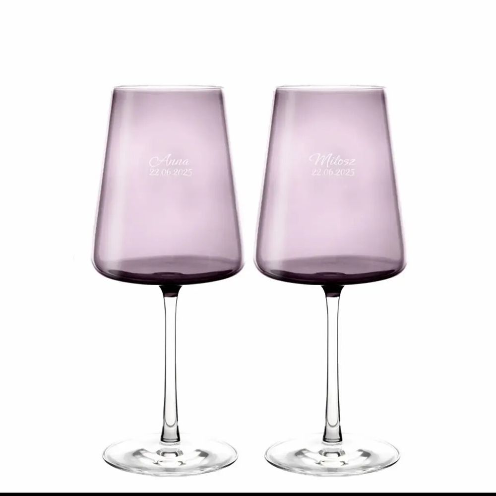 Crystal ware - Vida Slate Colored Wine Glasses with Bride and Groom's Names - 2 Pieces 400ml - PEKALLA CRISTAL GLASS